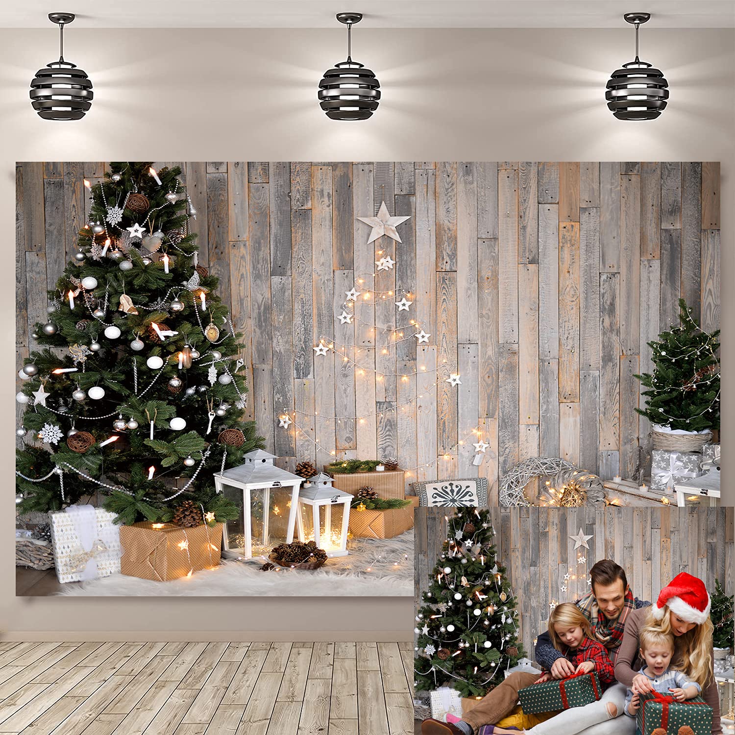 Christmas Rustic Wood Backdrop for Photography Xmas Tree Background Winter Kids Newborn Baby Holiday Family Portrait Photo Studio Booth (8x6ft)