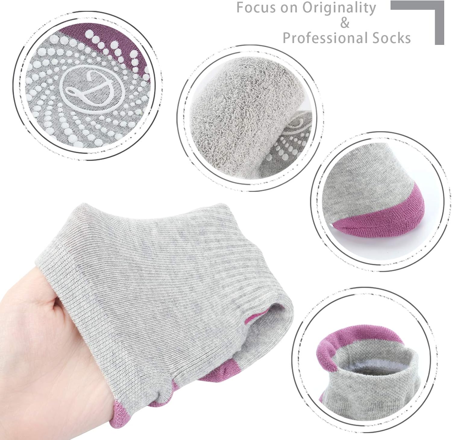 6 Pairs Yoga Socks for Women Non-Slip Grips Anti-Skid Pilates, Barre, Bikram Fitness Socks Size 5-10 (C-6pair(6grey,color)): Clothing