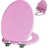 Angol Shiold Glitter Toilet Seat Molded Wood Elongated Toilet Seat with Quietly Close and Quick Release Hinges, Easy to Clean