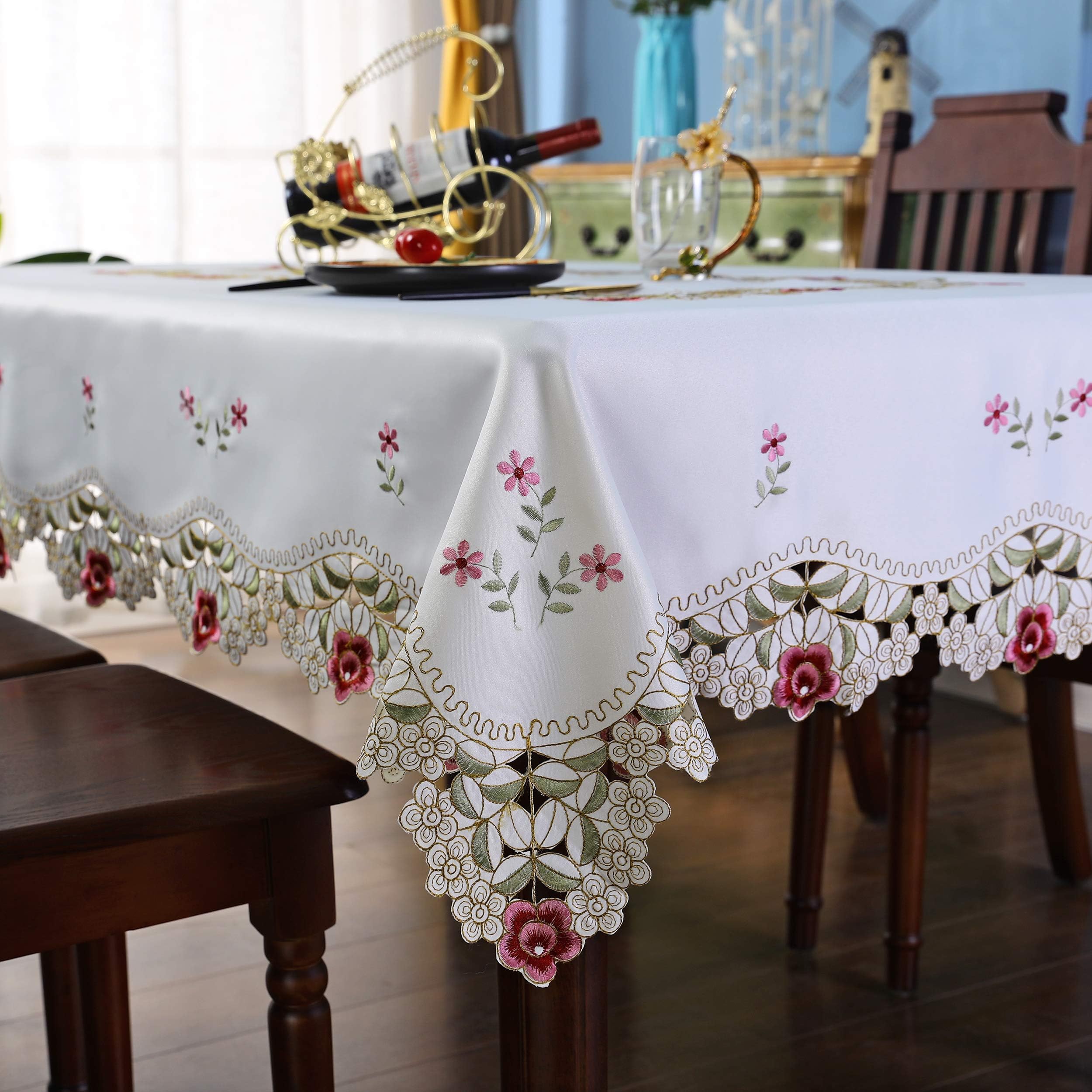 Damask Rose Camellia Embroidered placemats Rectangular 68 x 120 inch Approx Extra Large
