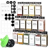 ComSaf 15Pcs 4oz Glass Spice Jars with Shaker Lids, 93 Labels, a Handy Funnel, a Pepper Grinder, Empty Spice Containers and S