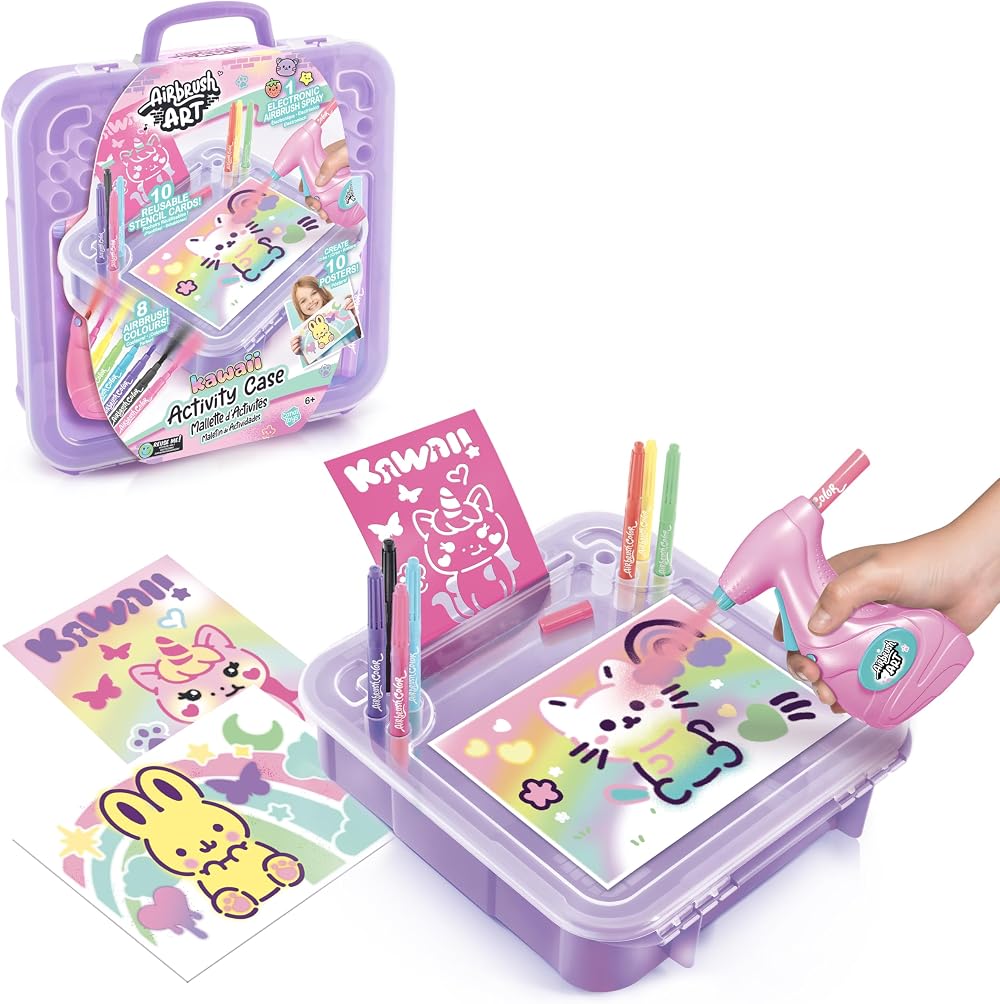 Canal Toys Airbrush Art Activity Case with 8 Colors 10 Stencils Kids Gift 6+
