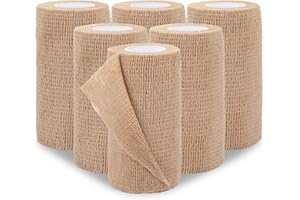 BEVTEE Self Adhesive Bandage Wrap 6 Pack, 4" X 5 Yards Elastic Medical Coban Wrap, Compression Non-Woven Sports Athletic Tape for Wrist, Ankle, Hand, Leg, Swelling, Vet, Grip Tape