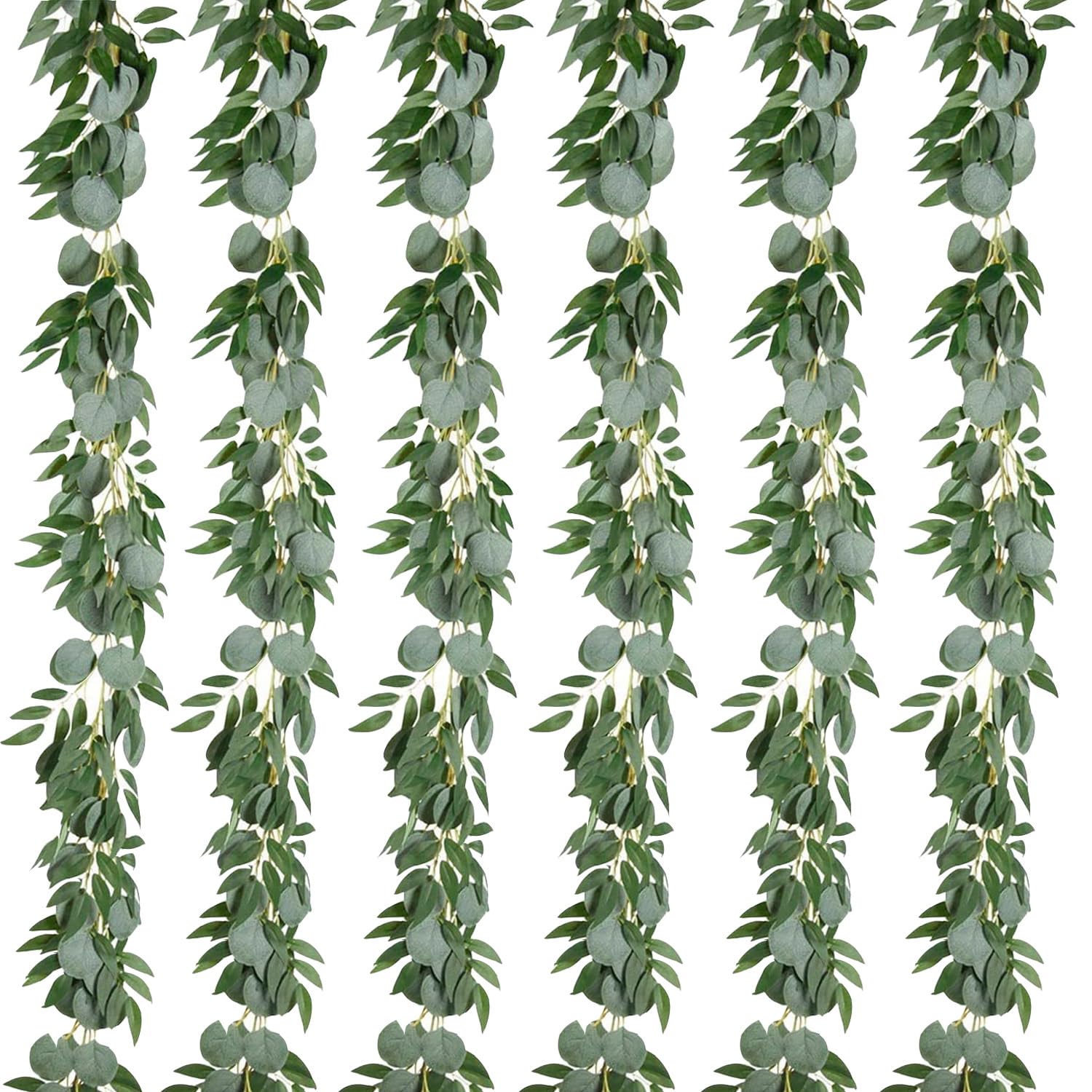 Cekene 6PCS 39Ft Artificial Eucalyptus Garland with Willow Leaves Faux Hanging Eucalyptus Vines Plastic Fake Greenery Plant for Table Wall Wedding Arch Garden Party Indoor Outdoor Decor — image 1