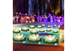 Assaoy 14 PCS Waterproof Floating Lotus Light - Floating Flower Light Battery Operated Water Activated Warm White Pool Flower Lamp Wedding,Anniversary,Garden Halloween Christmas Decoration