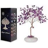 Amethyst Crystal Tree of Life Chakra Healing with White Jade Base, Home and Office Desk Decor, Bonsai Tree for Positive Energy Money Luck Yoga Meditation Stress Anxiety Relief Gift for Mom Sister