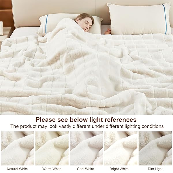 DREAMNINE PREMIUM 1100GSM SOFT FLUFFY FAUX RABBIT FUR THROW BLANKET FOR COUCH 50″ X 60″, DECORATIVE 3D PLAID WARM THICK FUZZY BLANKETS FOR WINTER, REVERSIBLE LUXURY SHAGGY COZY FURRY BLANKET, WHITE