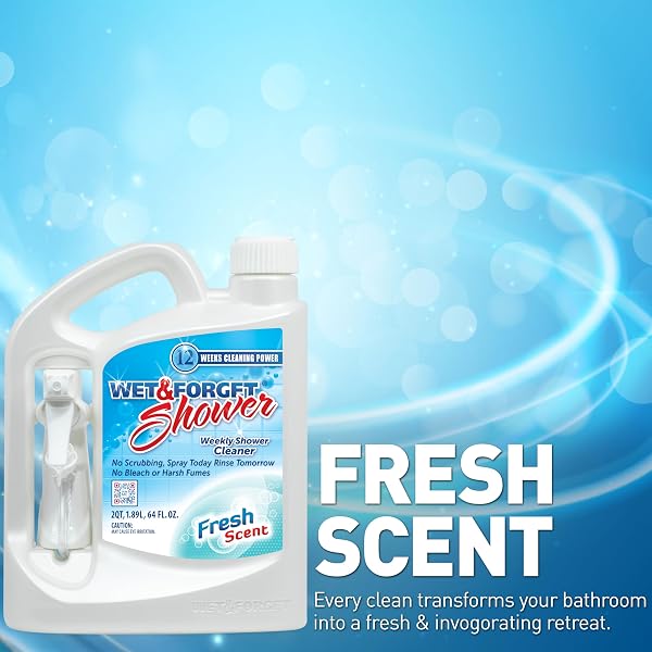 WET & FORGET SHOWER CLEANER SPRAY MULTI-SURFACE WEEKLY APPLICATION REQUIRES NO SCRUBBING, BLEACH-FREE FORMULA, READY TO USE, FRESH SCENT, 3 MONTHS OF CLEANING, 64 FLUID OUNCES, 1 PACK