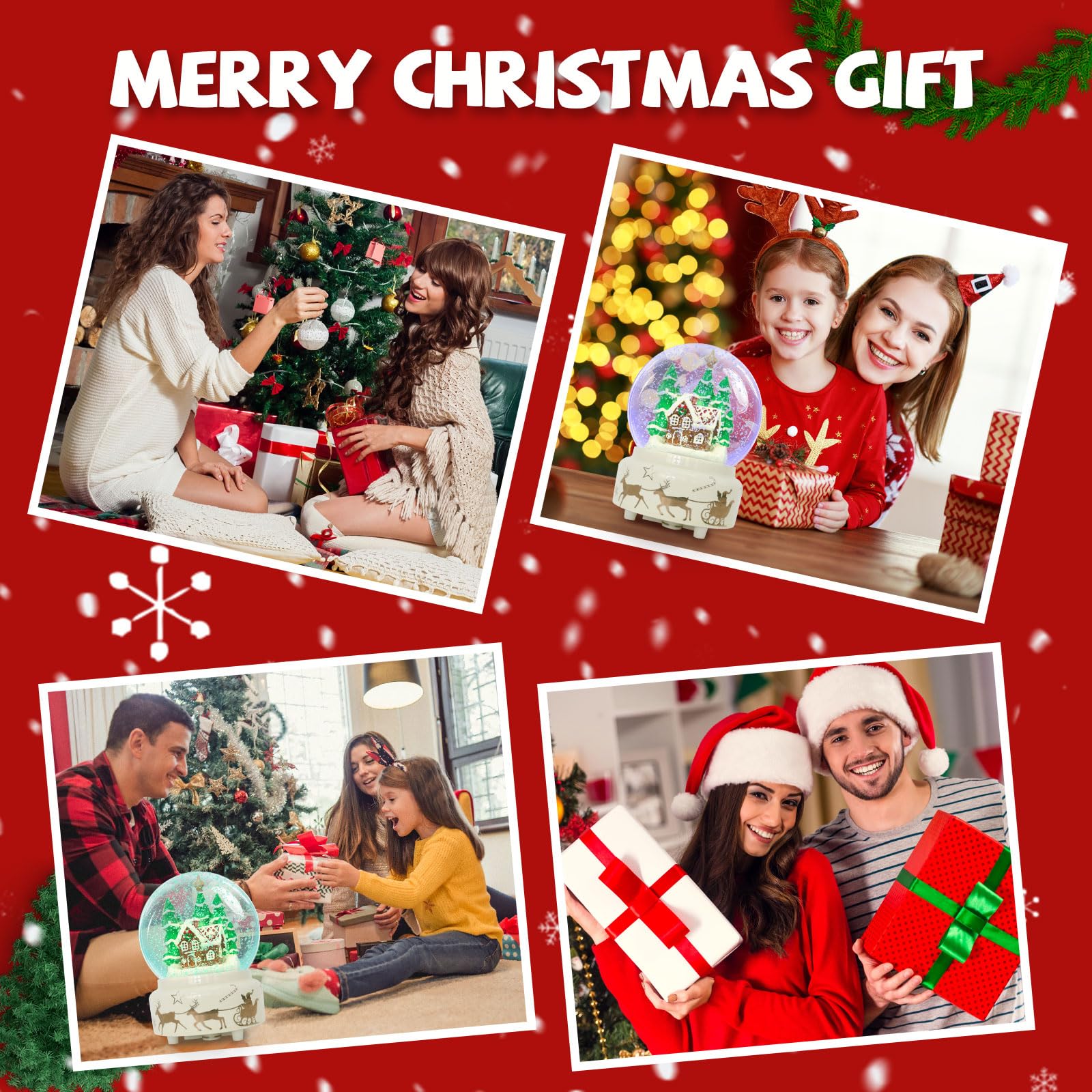 GIYBIGM 6.5Inch Height Christmas Snow Globe with Gingerbread Man House on Ceramic Base LED Light Musical Snowflakes Holiday Decoration, Holiday Home Decor, Large Illuminated Glitter Water Globe.