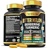 Tenmido Bitter Melon Capsules - 10in1 Formula - Combine with Berberine, Ceylon Cinnamon, Turmeric, Moringa, Neem, Ginger, Gotu Kola, Artichoke, and Black Pepper - 120 Capsules for 4 Months Supply