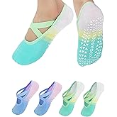 LemonGirl Womens Non-Slip Yoga Socks US 5-8 with Grips 2 Pairs Gradient Color for Pilates Barre