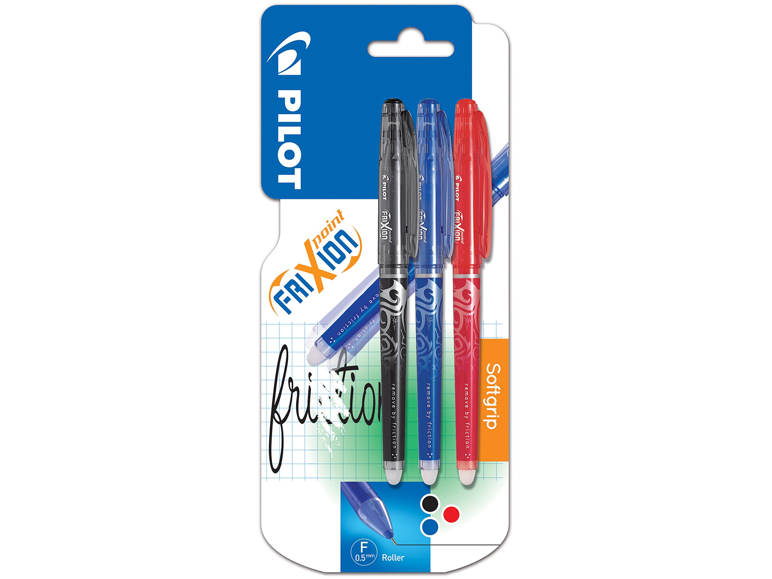 Pilot Frixion Point Erasable Rollerball 0.5 mm (Pack of 3) - Black/Red/Blue