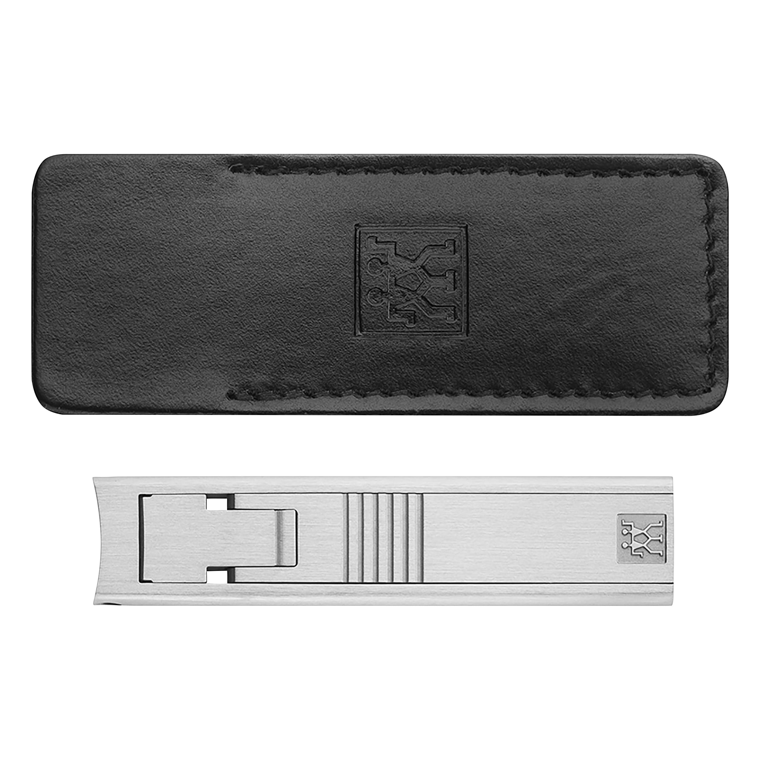 ZWILLING Nail Clipper Compact (ultra flat with nail file, slightly curved cutting edge, travel friendly, leather case included), Premium, Silver