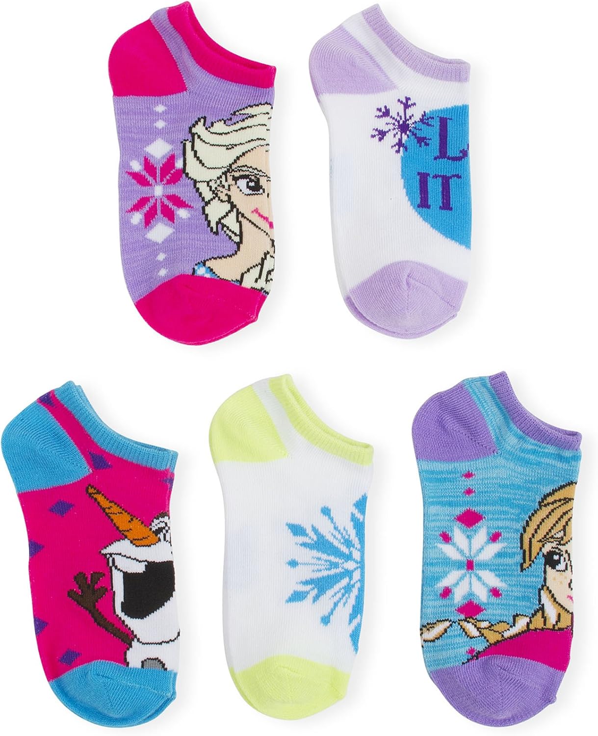Frozen Elsa Anna & Olaf 5 Pack No Show Girls Socks Size M 7