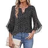 Timeson 3/4 Length Sleeve Womens Tops Dressy Casual Button Down V Neck Business Work Blouses