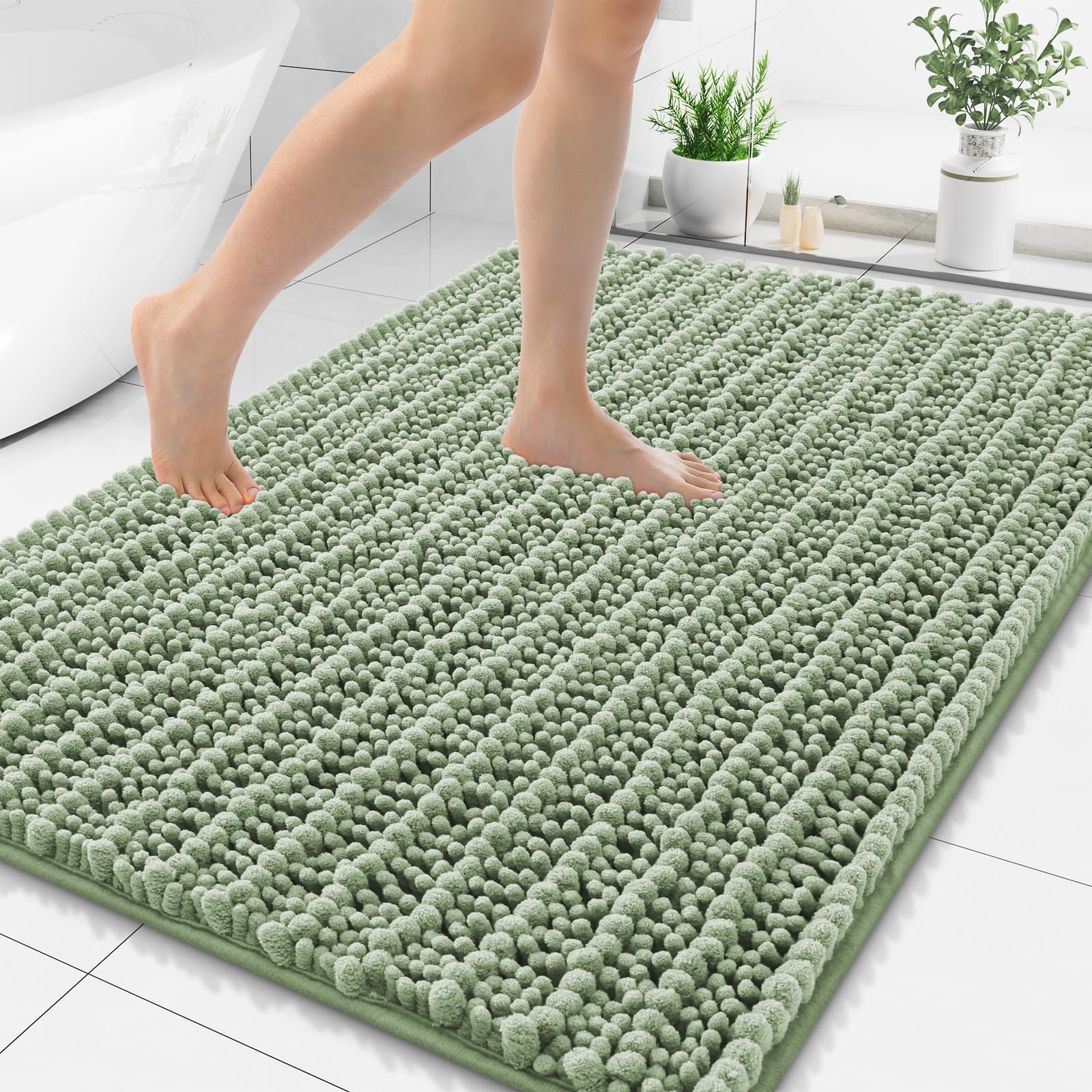 Photo 1 of Smiry Bathroom Rugs Mat 48x32, Extra Soft Absorbent Chenille Bath Rugs, Non Slip Rubber Backing Machine Washable Quick Dry Bath Mats for Bathroom Floor, Tub, Shower, Home Decor Accessories, Sage Green