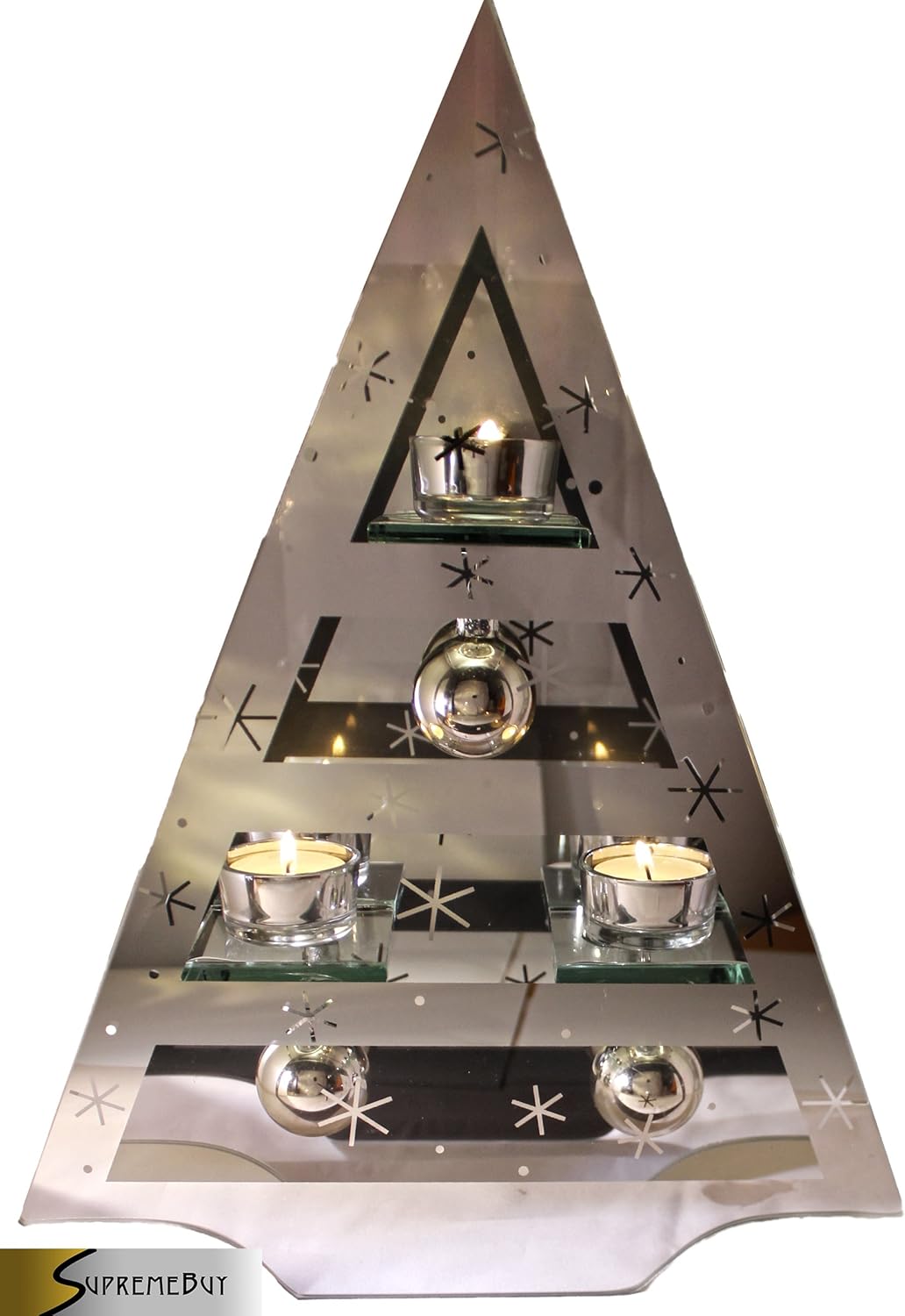 40cm large elegant glass christmas tree tea light holder with baubles