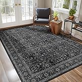Jainmy Charcoal 5x7 Area Rugs for Living Room Bedroom, Washable Non Slip Low Pile Thin Soft Carpet Rugs for Dining Room/Kitchen/Home Office/Nursery, Vintage Earth Tone Dark Muted Black and Grey Rug