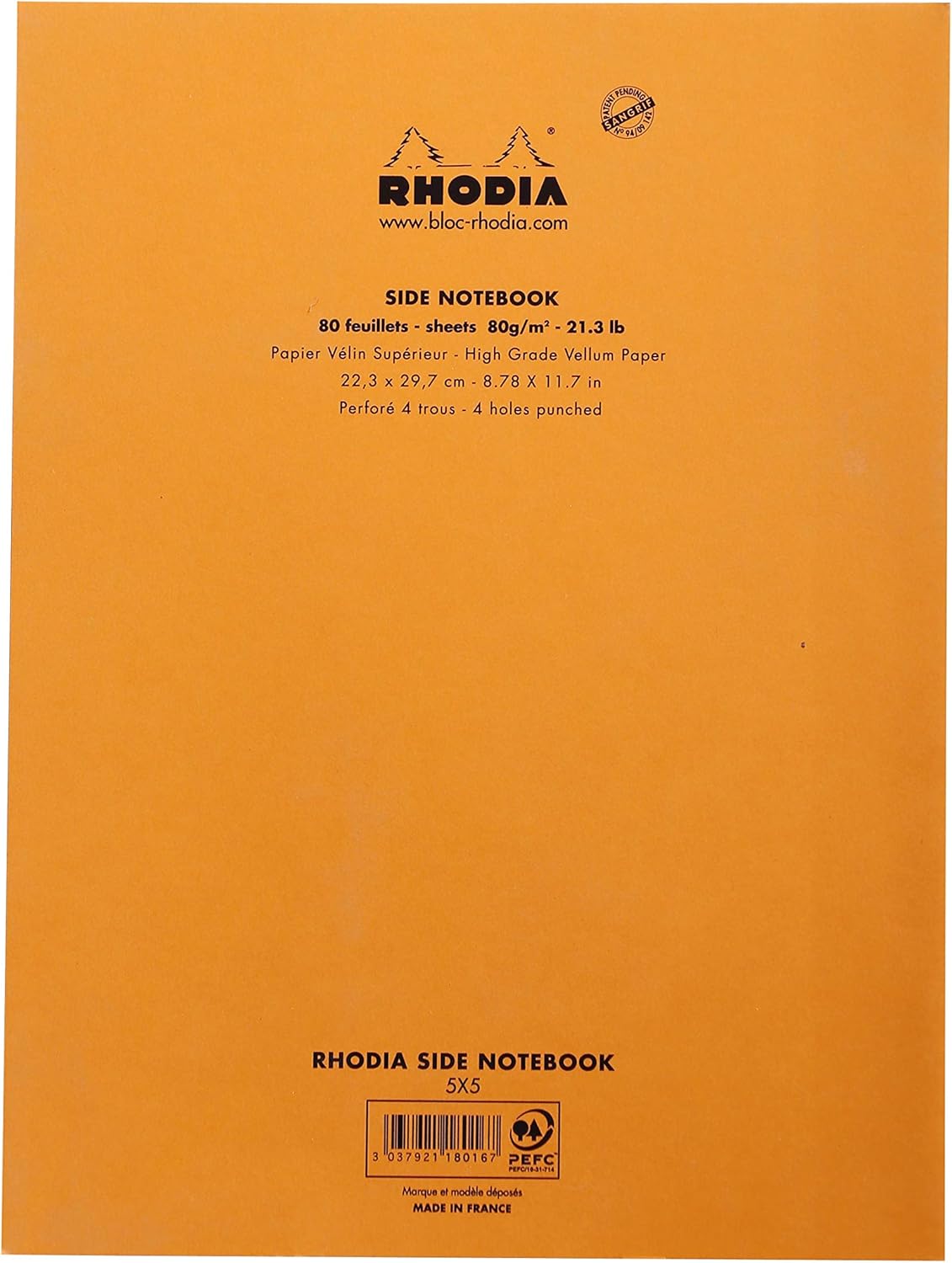RHODIA 118016C, Orange Side Stapled Notepad, A4, Small Squares, 80 Detachable Sheets 4 Hole Punched, 80G Clairefontaine Paper - Image 5