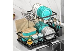 MERRYBOX Dish Drying Rack - Dish Racks with Drainboard for Kitchen Counter, Compact Stainless Steel Dish Drainer with Widened