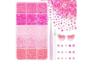 TATIWOO 12000 Pcs Pink Color Flatback Pearls and Rhinestones for Crafting, 3-5 mm Jelly Resin Rhinestones, Mixed Size Half Pearl Bedazzling Gems for Nail DIY Crafts Mugs Bottles Tumblers Clothes Makeup