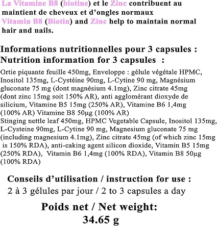 Cheveux Ongles Forts Et Peau Avec Biotine Zinc Ortie Piquante Vitamine B5 B6 B7 B8 Magnesium L Cysteine L Cytine Gelule Vegetale Pilules Vitamine B8 Pour La Pousse Des Cheveux Naturel Vegan Amazon Fr