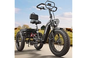 PUCKIPUPPY Electric Tricycle for Adults, Full Suspension & Reverse Gear 960W Peak Electric Trike Max 55 Miles