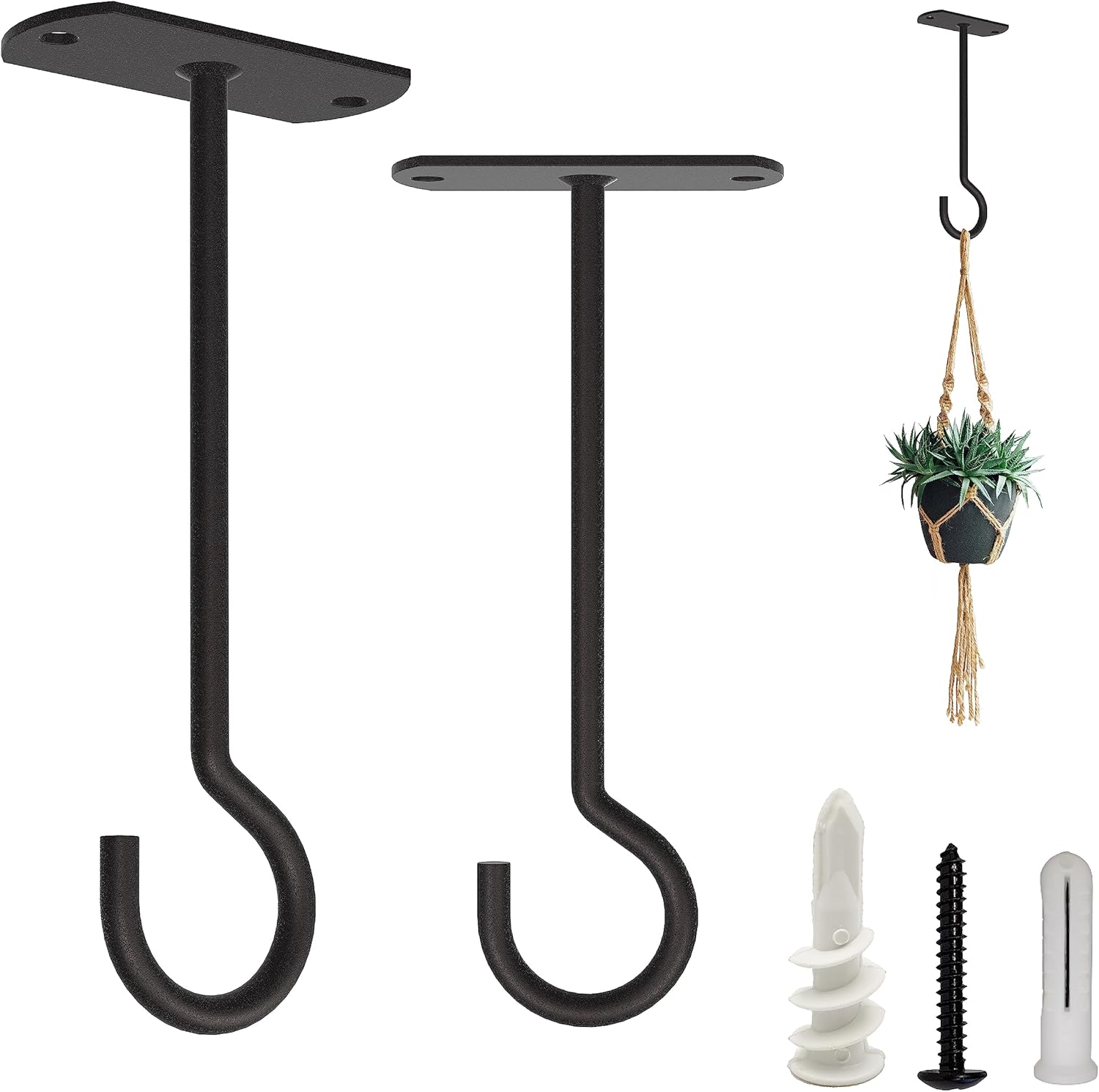 Outdoor Hanging Brackets - NACETURE Ceiling Hooks for Hanging Plants - Square Wall Mount Plant Hanger Indoor Hanging Hooks Metal Plant Bracket Iron Lanterns Hangers for Wind Chimes, Planters (Square 5