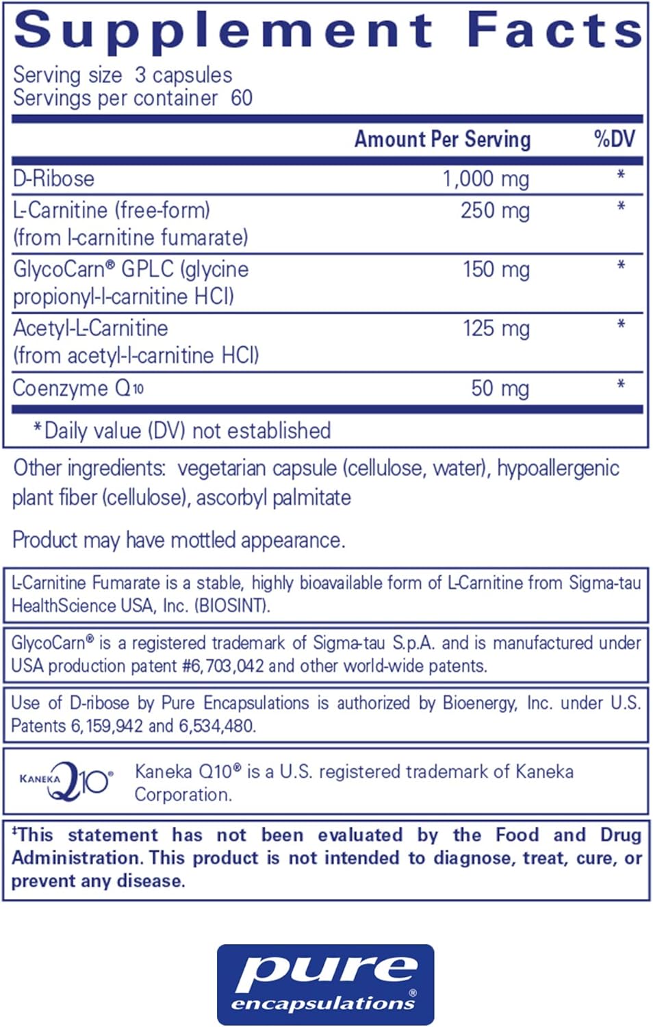 d ribose benefits on Amazon Com Pure Encapsulations Ribocarnitine Q10 Hypoallergenic Supplement With Synergistic Support For Muscle Function And Cardiovascular Health 180 Capsules General Nutritional Supplements Health Personal Care