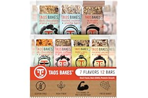 T TAOS BAKES Taos Bakes - Variety Pack - Breakfast Bars - High Protein and High Fiber packed Granola Bars - Gluten Free & Non-GMO - Healthy Snacks for Adults & Kids – Trail Mix Bars - 12 Pack, 1.8oz ea