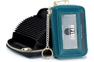 imeetu Rfid Credit Card Holder,Genuine Leather Businese Card Case,Rfid Blocking Wallet for Women & Men(Pro - Peacock blue)