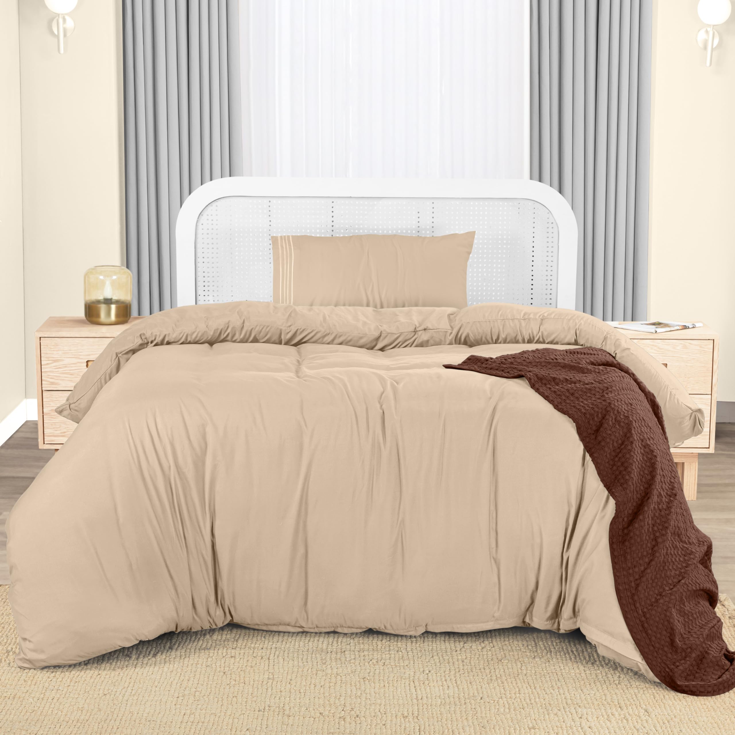 Utopia Bedding Duvet Cover - Single Duvet Cover Set with Embroidered Pillowcase - Soft Microfibre Polyester Bedding (Beige)