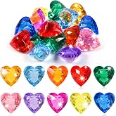 Niceup 30pcs 3D Heart Diamond Gemstones for Easter Egg Fillers Diving Pool Toys 1.57in Small Crystal Acrylic Gems Heart Shape Gemstones for Mermaid Treasure Hunt Party Favors