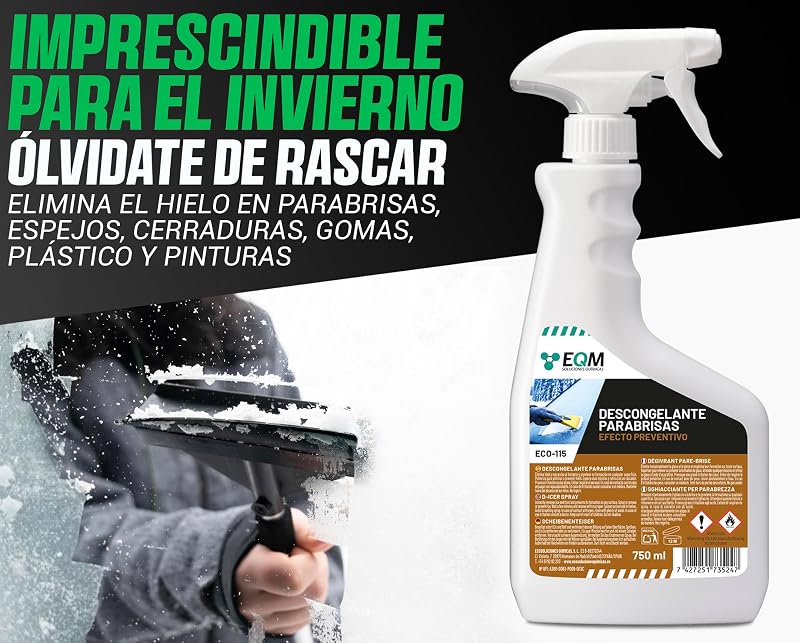 EQM - ECO-115 - Descongelante para Parabrisas - 2 X 750 ml - Elimina Hielo y Escarcha de Inmediato - Efecto preventivo, Reduce la formación de Hielo