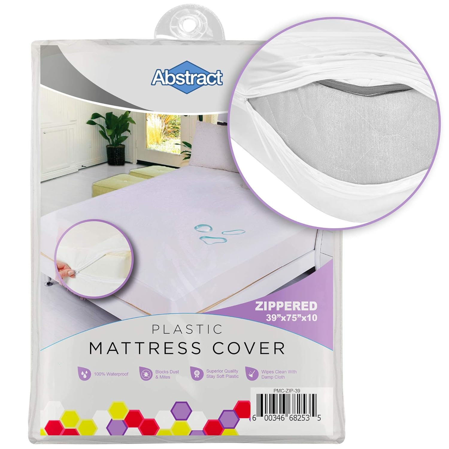 Abstract Vinyl Full Mattress Protector Zipper Closure Style - Best to Protect Your Bed from Spills, Accidents and Damage - 100% Waterproof Plastic - in Twin and Cot Size White (39" X 75")