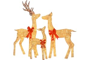 Hykolity 4.5 FT 3D Lighted Outdoor Christmas Deer Family Set, 3- Piece Christmas Reindeers with 230 Warm White LED Lights, Yard Decoration with Stakes, Zip Ties, Gold