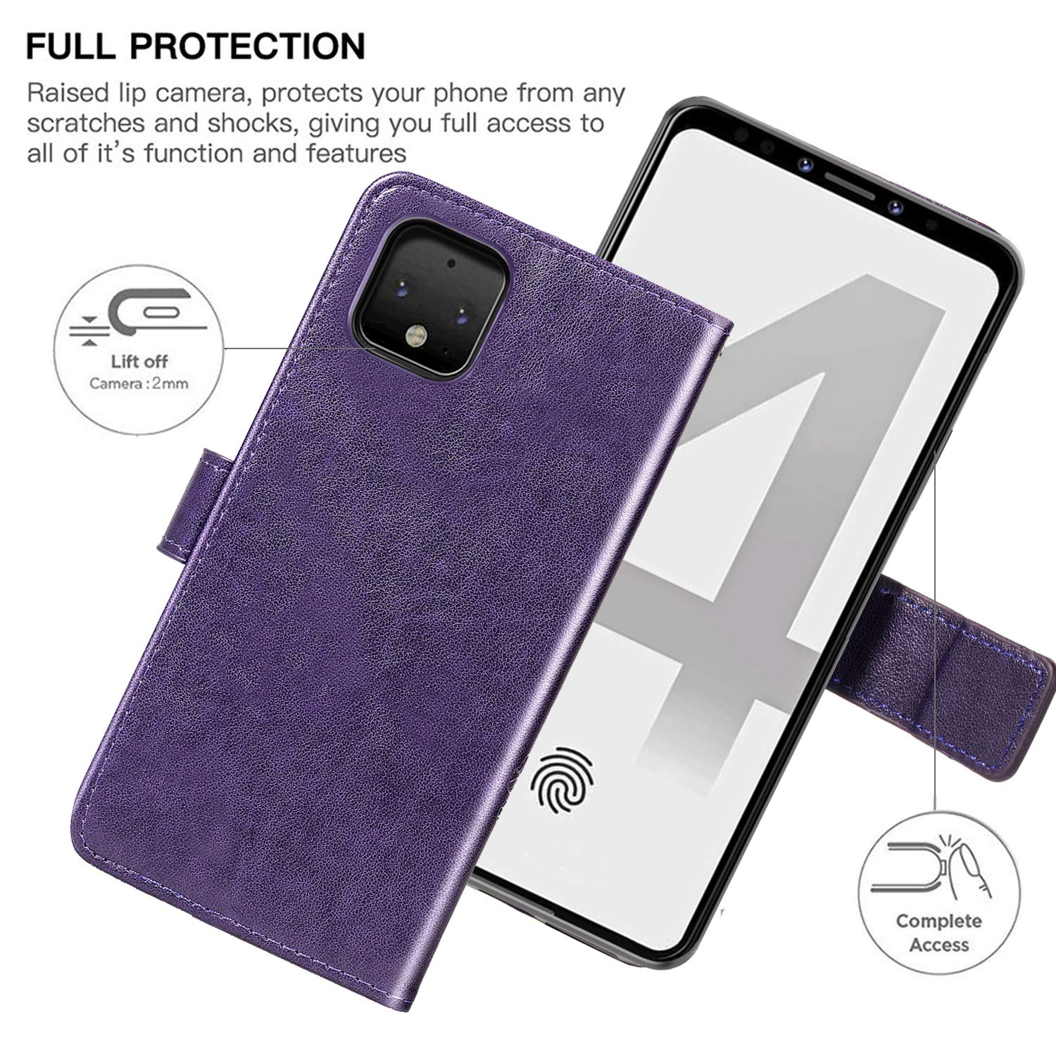 Halnziye for Google Pixel 4 Case - Magnetic Closure Soft TPU Flip Leather Wallet Phone Case with Kickstand Card Slots Designed for Google Pixel 4 Case Cover (Purple)
