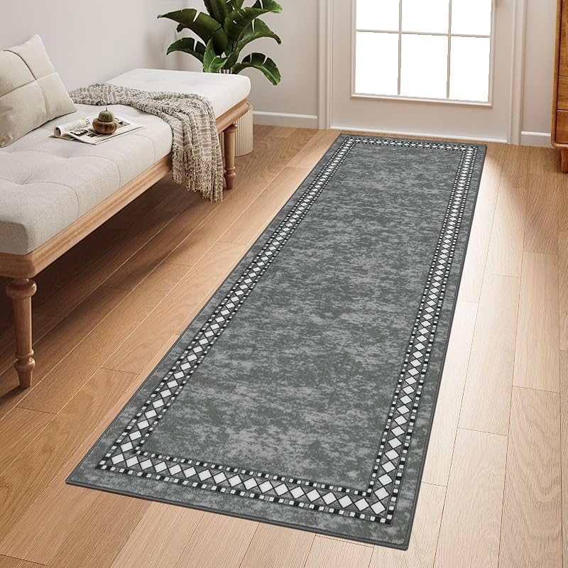 Homcomodar Kitchen Runner Rug 50x150cm Non Slip Washable Grey