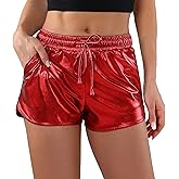 POSHDIVAH Metallic Shorts for Women Hot Sparkly Shiny Shorts with Elastic Drawstring