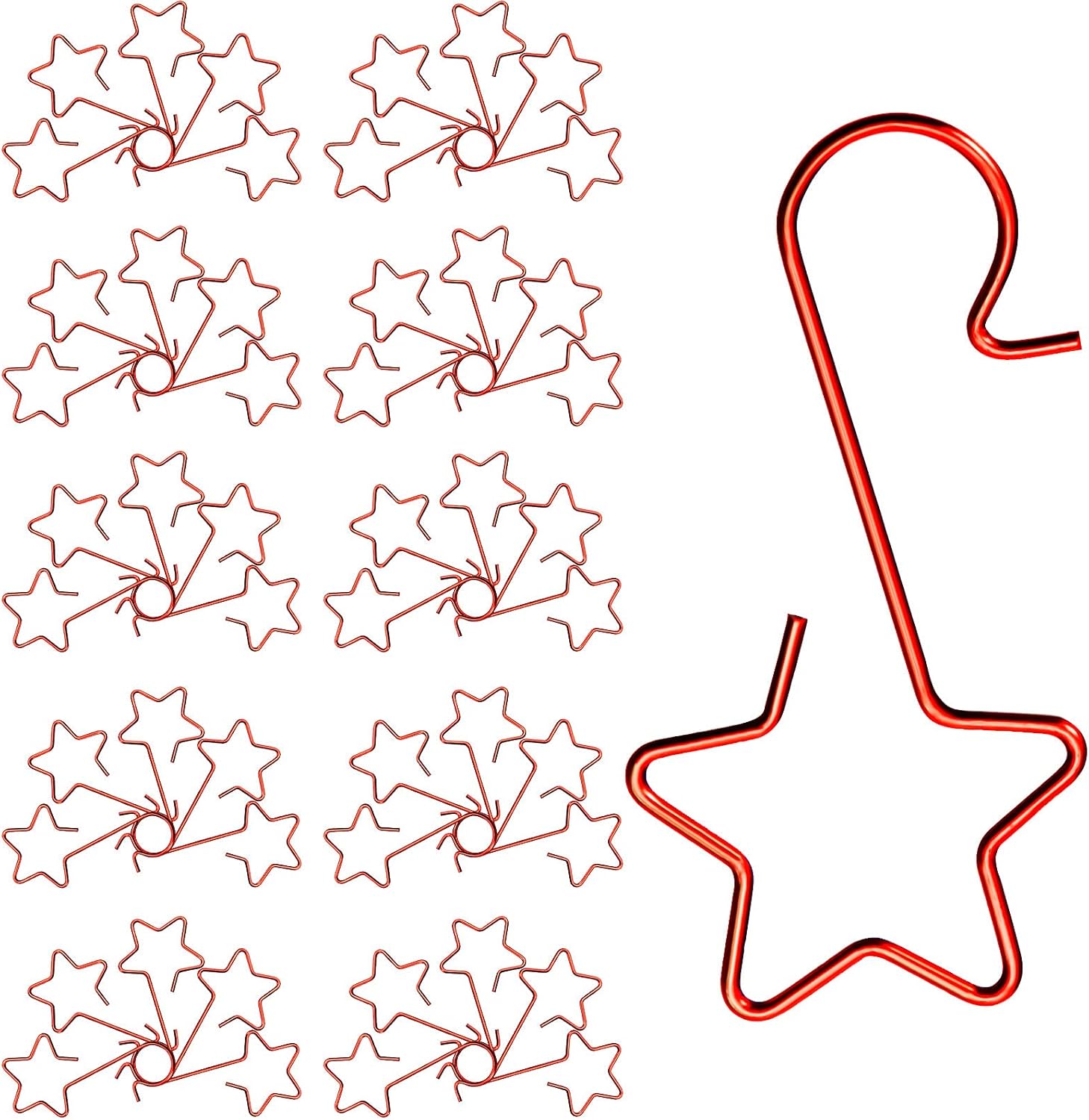 Ornament Hooks - Hotop 100 Pieces Christmas Ornaments Hooks Stainless Steel Star Shaped Hangers Christmas Tree Hooks for Xmas Party Christmas Tree Decorations Supplies (Red), SP-Hotop-243930