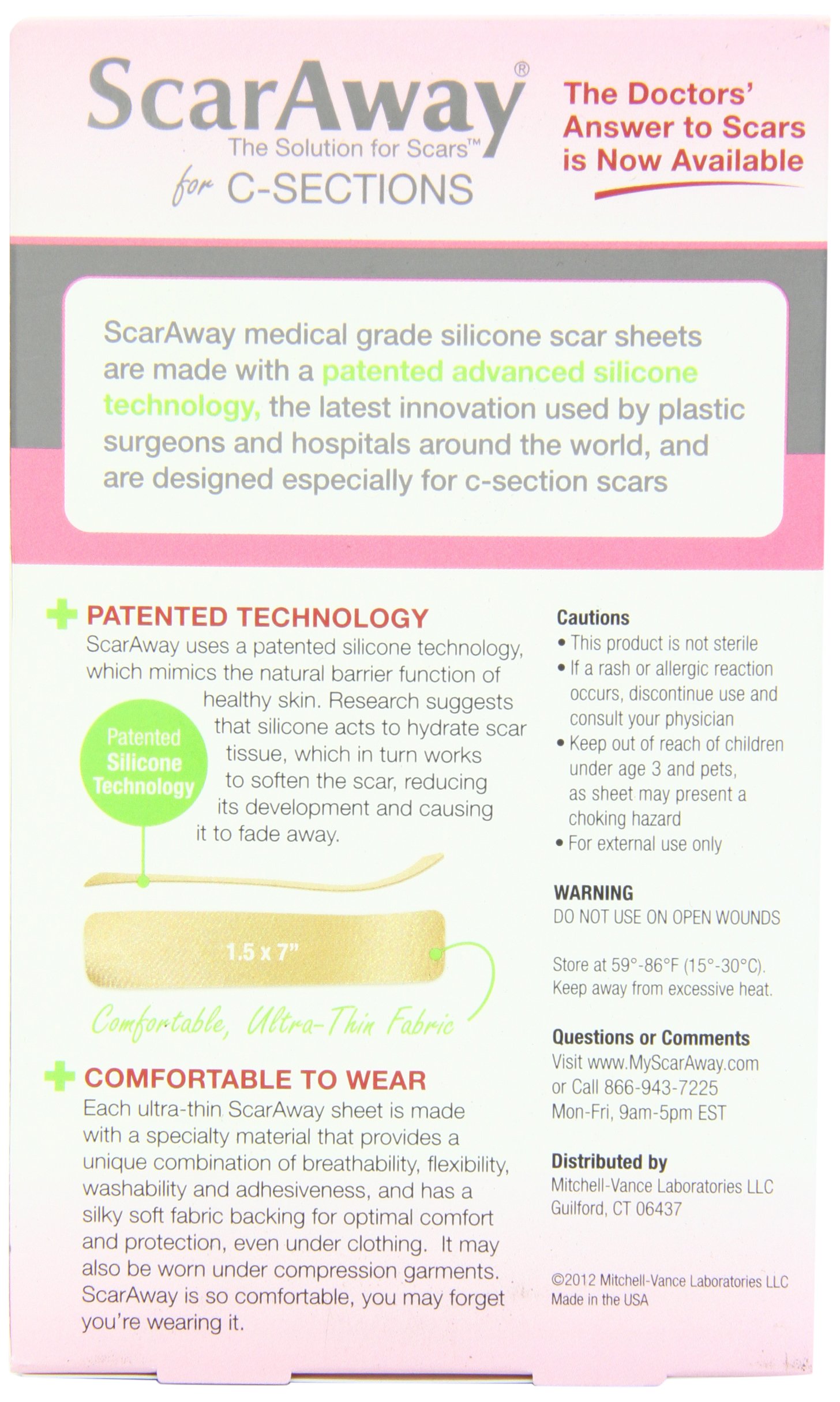 ScarAway CSections Scar Treatment Strips Silicone Adhesive Soft Fabric