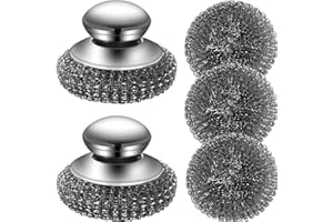 AFUNCRAFTER Steel Wool Scrubber with 2 Handles & 3 Replacement Wire Sponge(Scouring Pads) - Stainless Metal Cleaner Heavy Duty Brush for Pots, Pans, Cast Iron, Grill, Sink, Dishes, Stove, Kitchen Deep Clean