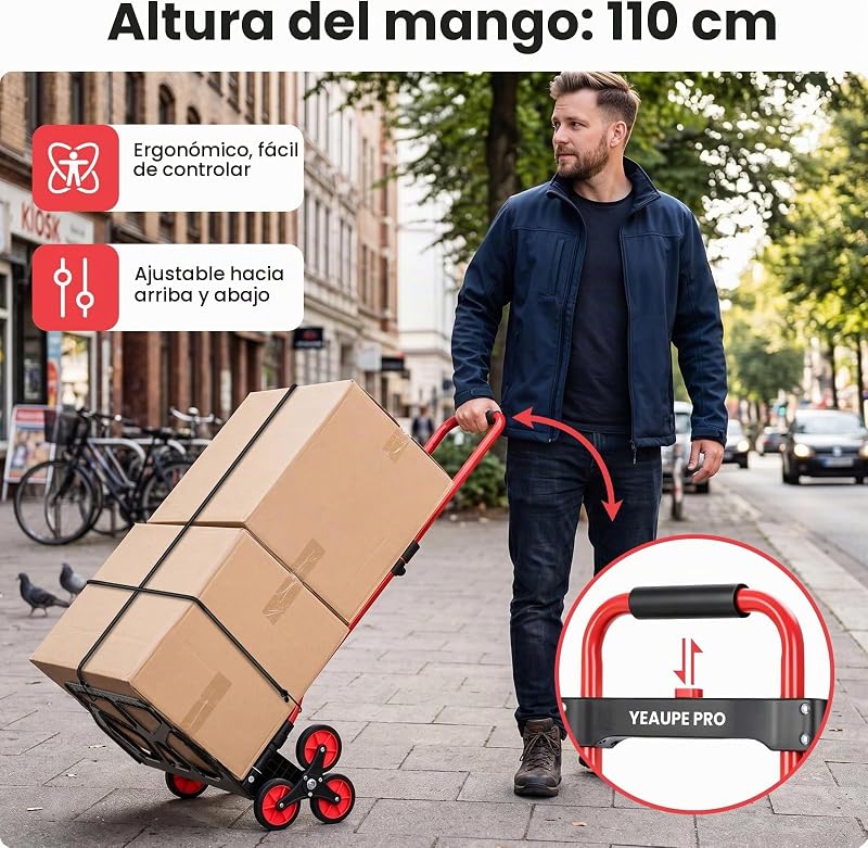 Carrinho Dobrável para Subir Escadas, 50 kg Vermelho