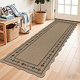 SHACOS Easy Jute 2x6 ft Washable Runner Rug Scalloped Non Slip Woven Texture Faux Jute Checker Farmhouse Carpet for Porch Ent
