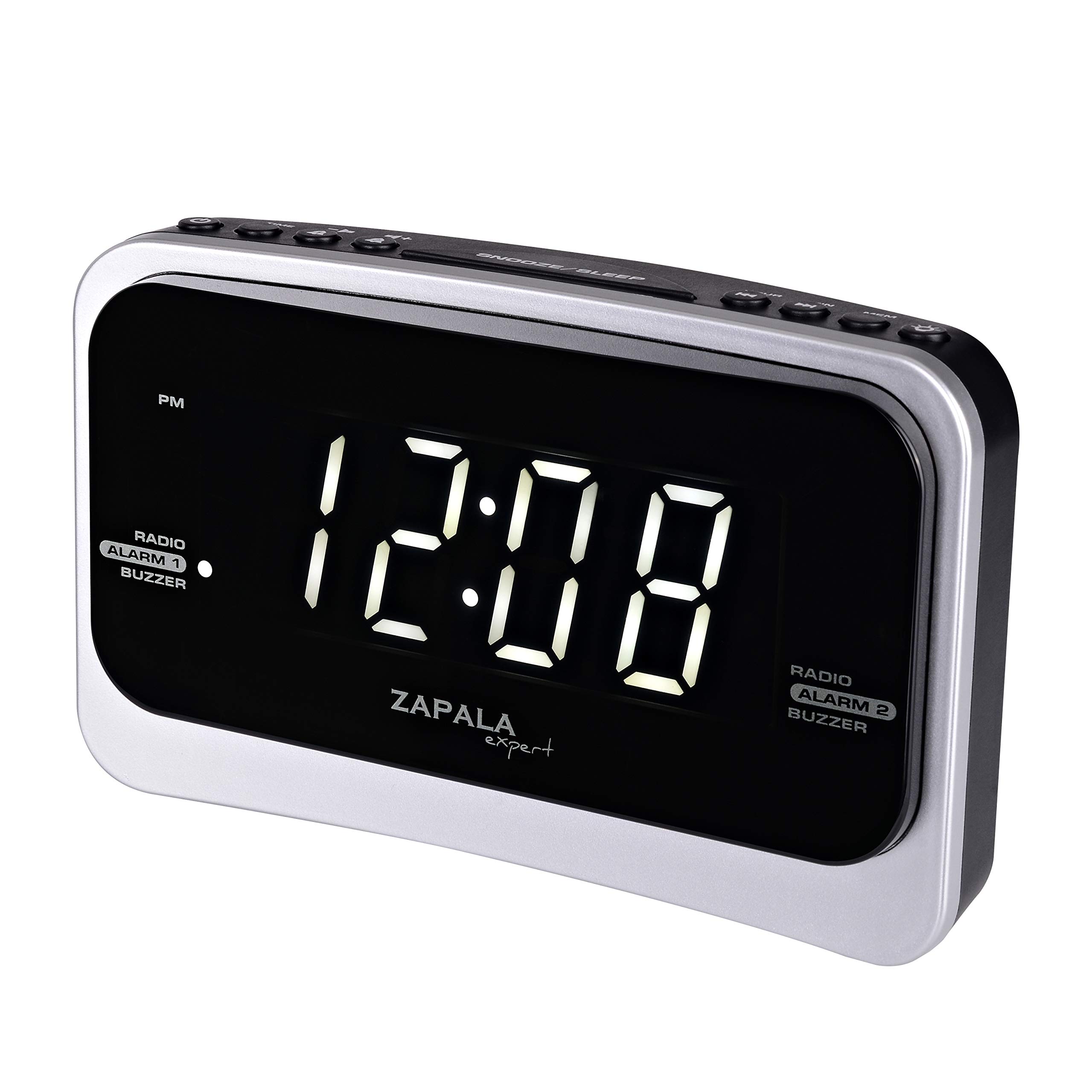 ZAPALA Expert Wake-Up Alarm Clock with FM Radio for Bedside or Kitchen, Dual Alarm, Sleep & Snooze Function, FM Radio with 10 Preset Station, USB Port for Smart Phones and Tablets Charging