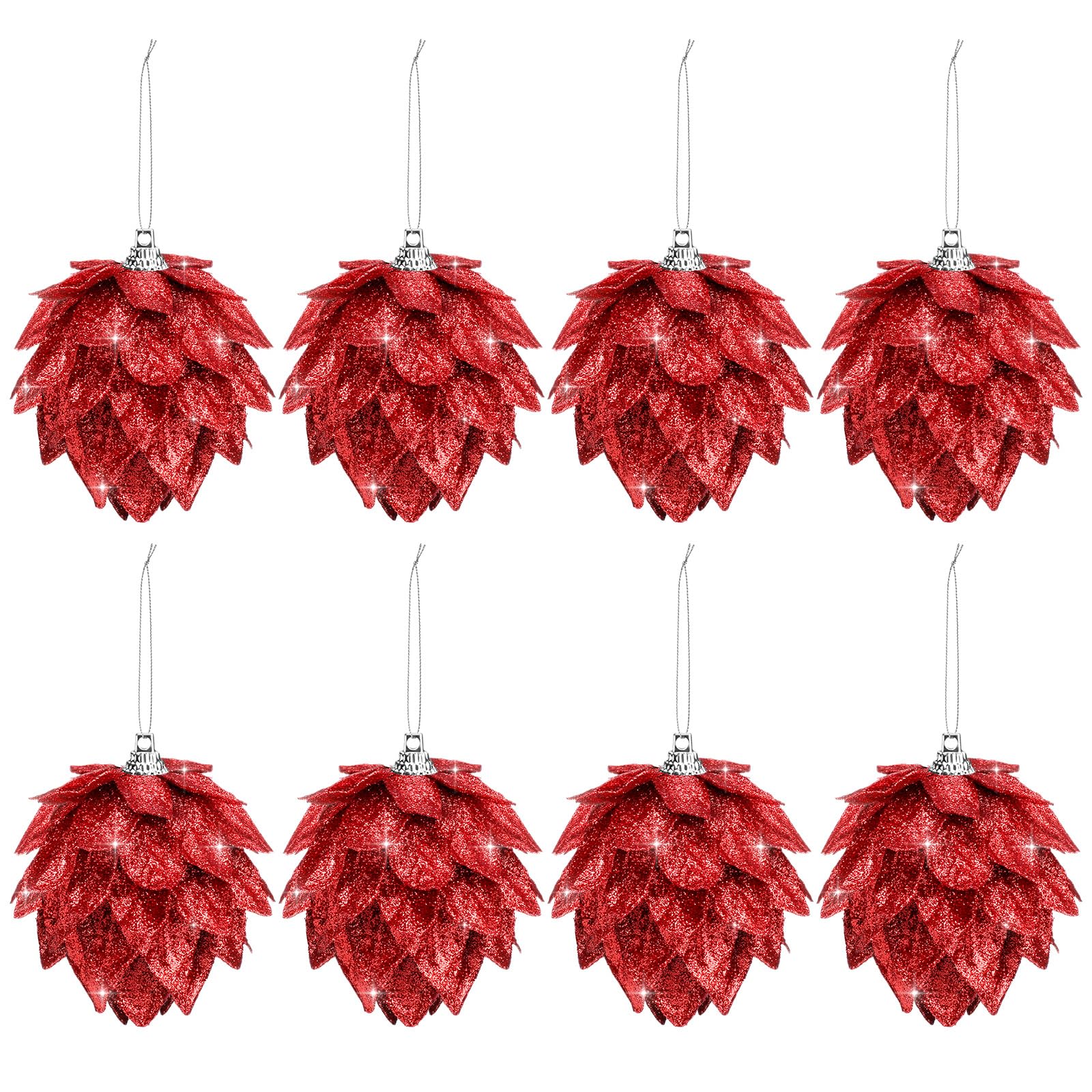 View 1 of *USED*
Jetec 8 Pieces Christmas Ornaments Glitter Christmas Tree Hanging Decoration Decorative Artificial Pine Cones Flowers Hanging Ornaments for Winter Wreath Holiday Decor(Red)