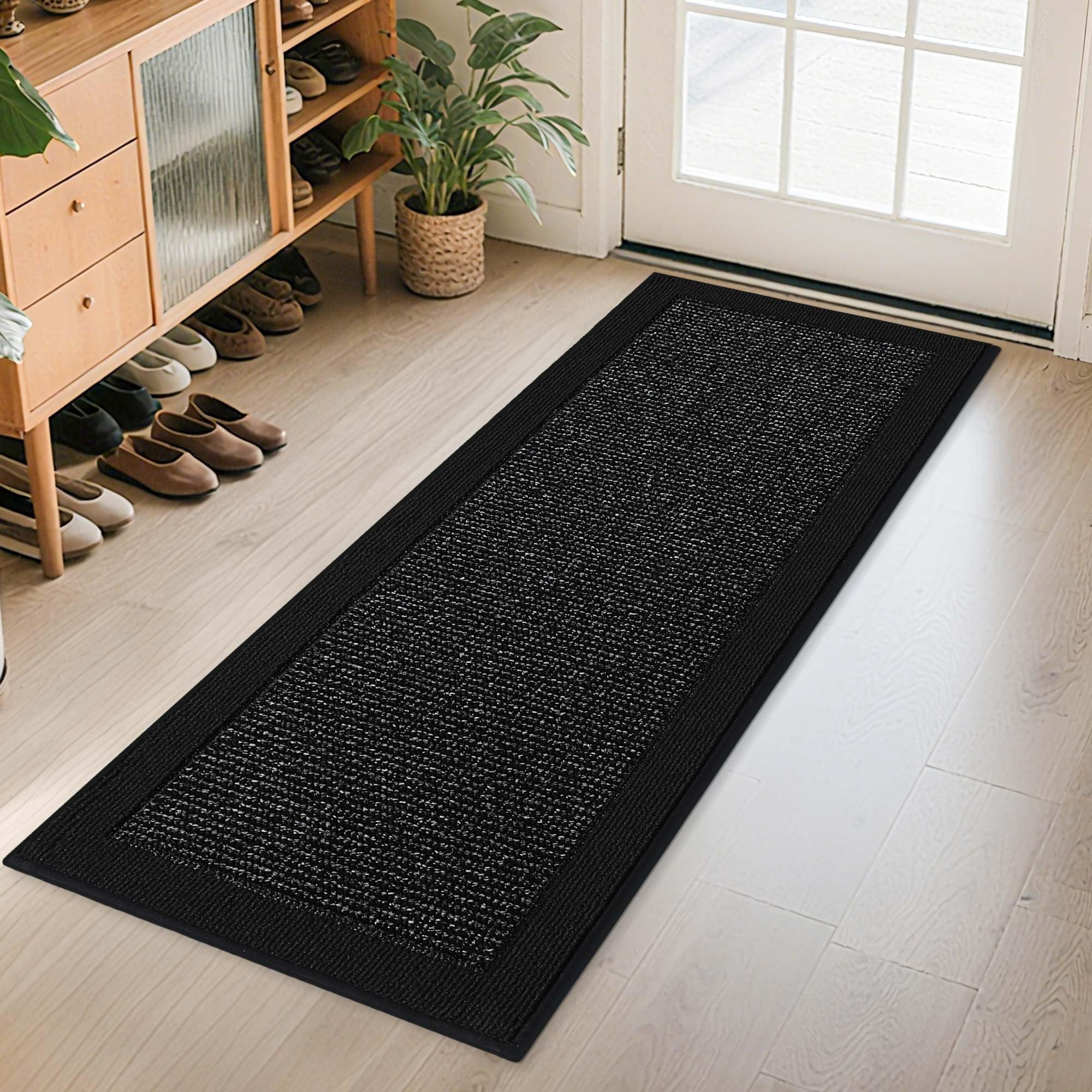 BEQHAUSE Indoor Door Mat 24" x 60", Dirt Trapper Door Mats Non-Slip Entryway Rugs Washable, Resist Dirt Absorbent Welcome Mat, Low Profile Floor Mats for Front Back Door and Entryway, Black Image