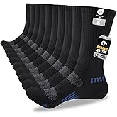 Mens Cotton Boot Crew Socks, 5 Pairs Full Cushion Socks Moisture-Wicking & Reinforced for Work Hiking Walking Outdoor