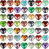 Fumete 50 Pcs 0.6 Inch Natural Heart Shaped Crystal Valentines Gift Worry Stones Bulk Heart Healing Rock Gemstone Gifts for Woman Mini Assorted Pocket Stone for Energy Balancing Meditation