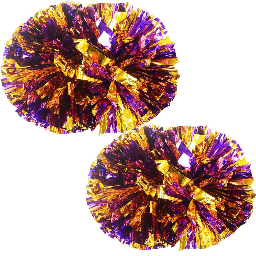 14.96 Inch Team Sports Cheerleading Poms Middle Handle Pompoms 2 PCS-Purple+Gold